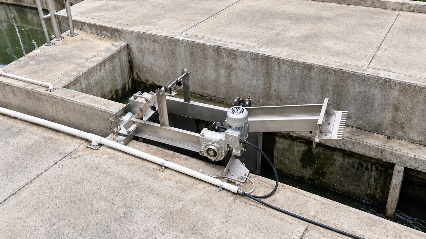 Tamiz de limpieza automático instalado en canal para aguas residuales