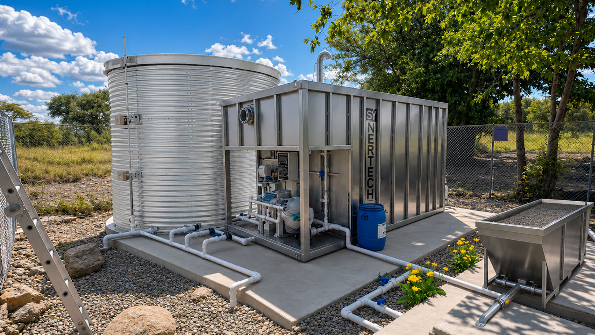 Planta unifamiliar BioCube en acero inoxidable