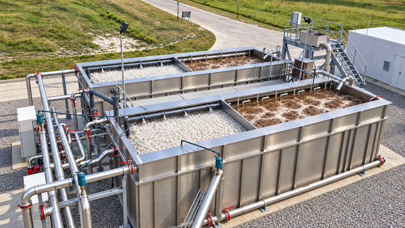 MBR MAX, biorreactor MBR industrial con membranas MBR instalado sobre suelo